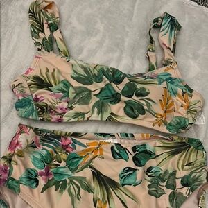 Kona Sol Cream and Green Tropical Bikini Set